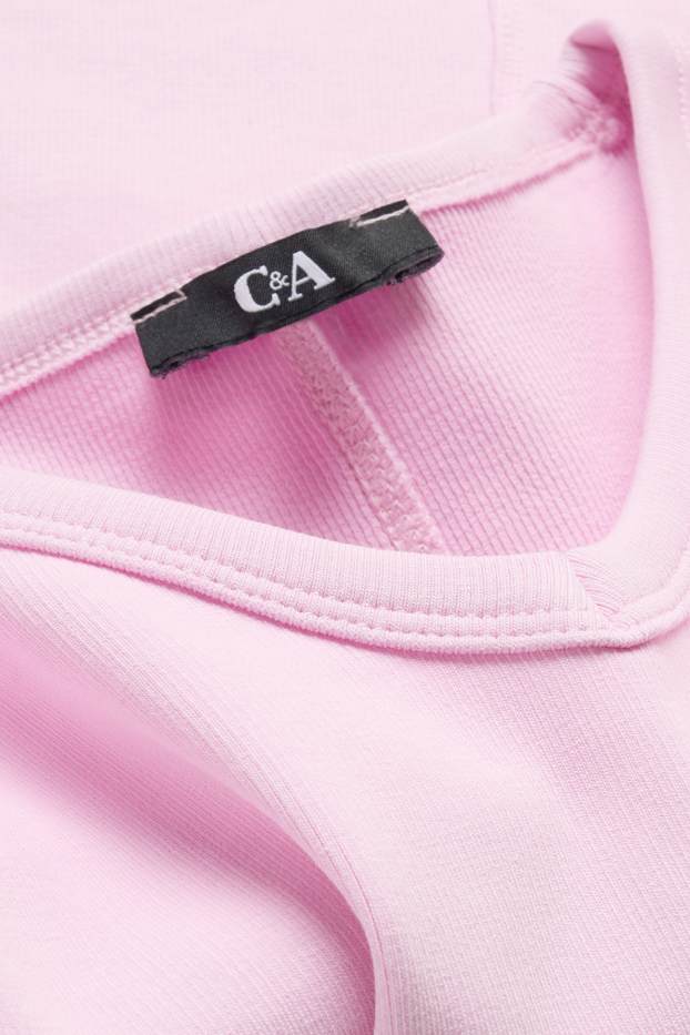 Femei - Tricou cu decolteu în V - slim fit - reiat fin - roz