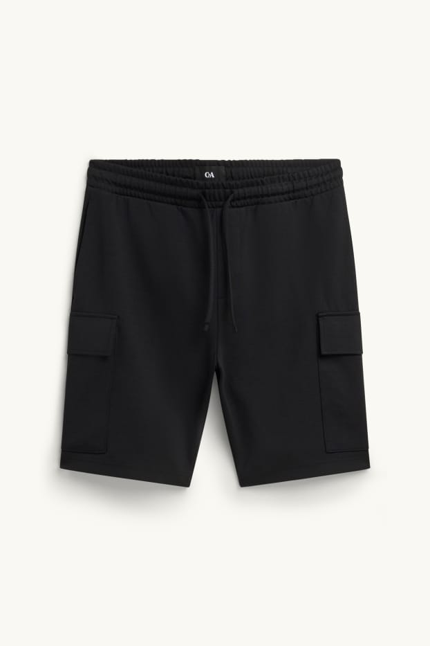 Hommes - Short cargo en molleton - noir