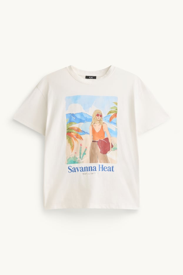 Donna - T-shirt - relaxed fit - effetto brillante - bianco