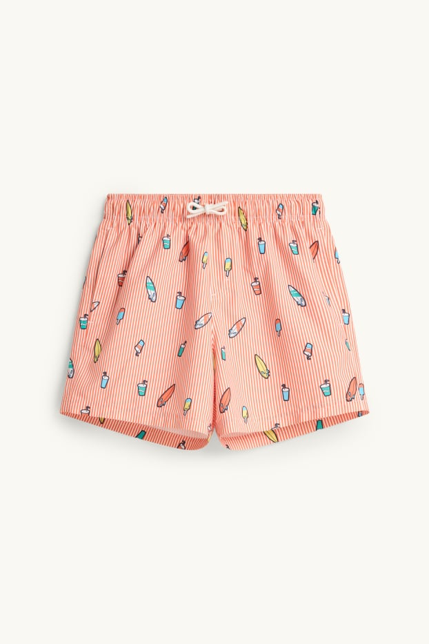 Enfants garçons - Été - short de bain - à rayures - orange