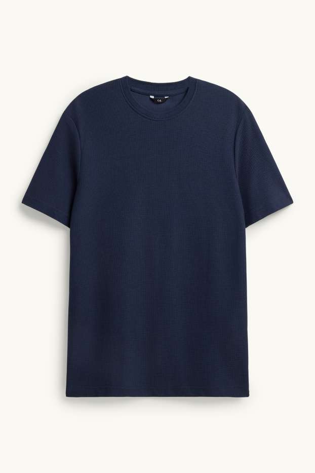 Herren - T-Shirt - Regular Fit - strukturiert - dunkelblau