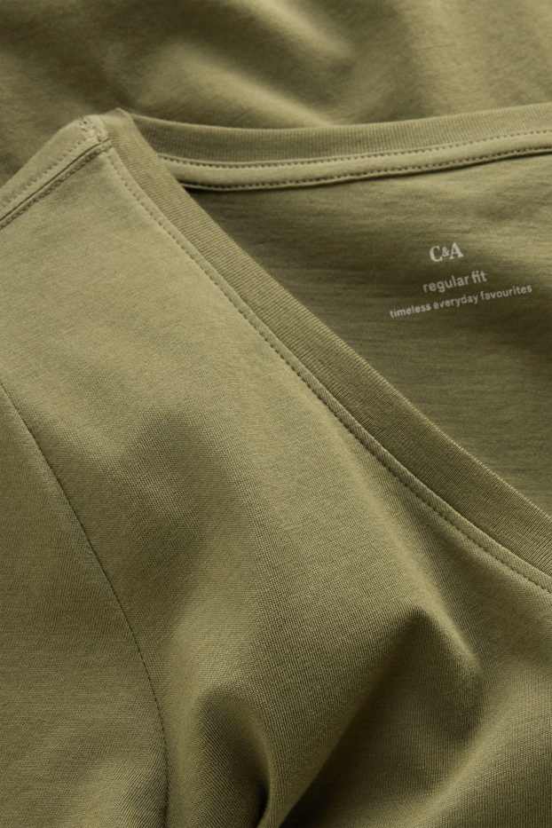 Damen - T-Shirt mit V-Ausschnitt - Regular Fit - khaki