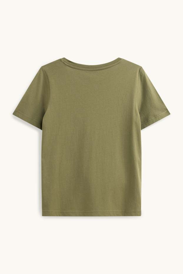 Damen - T-Shirt mit V-Ausschnitt - Regular Fit - khaki