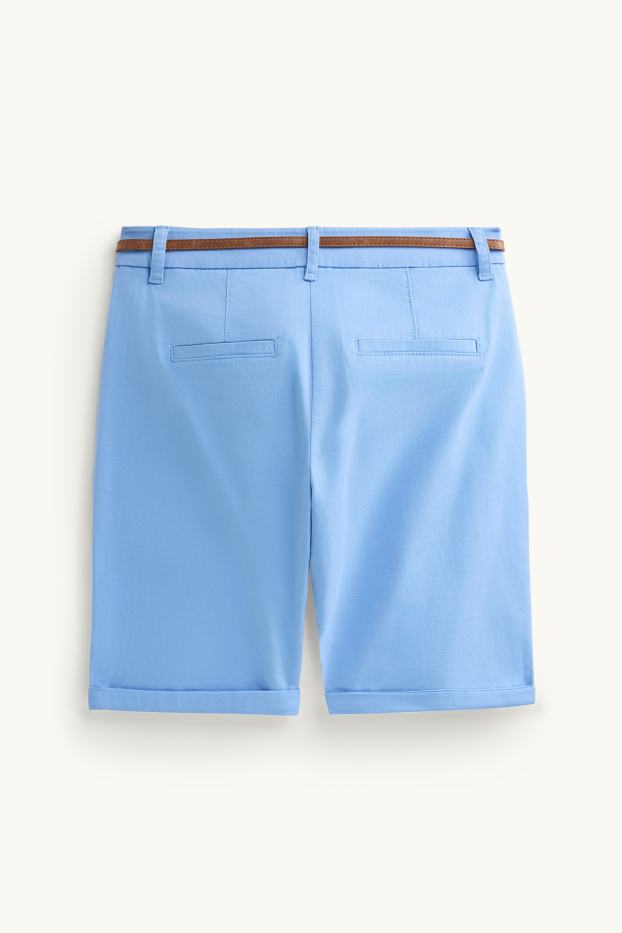 Femei - Bermude cu curea - talie medie - albastru deschis
