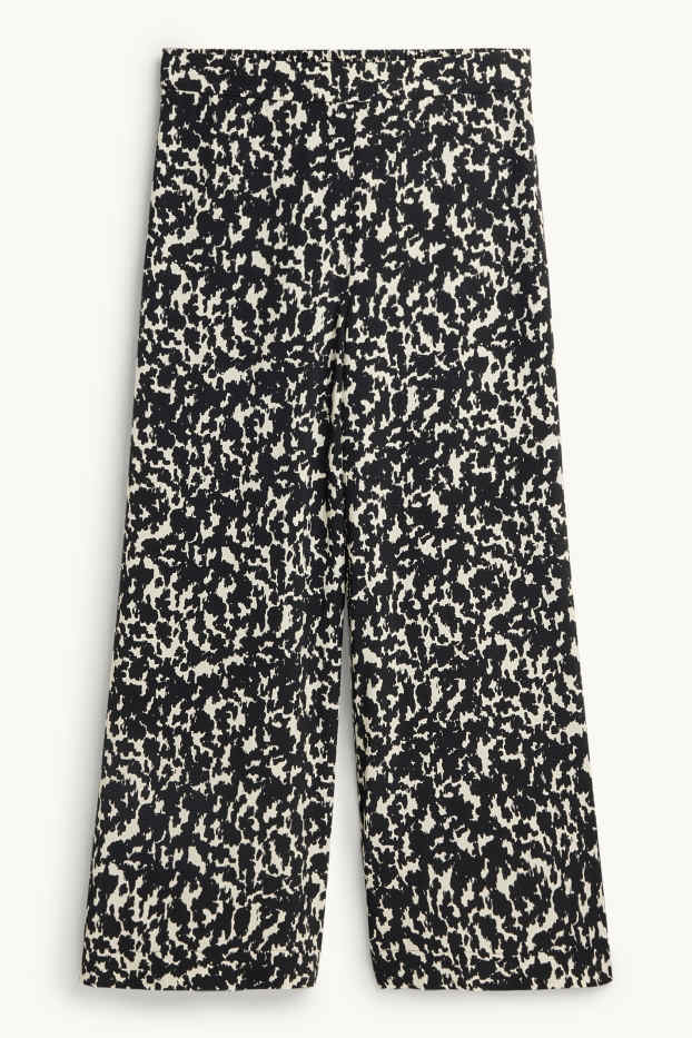 Damen - Crop Stoffhose - Mid Waist - Wide Leg - gemustert - schwarz / beige