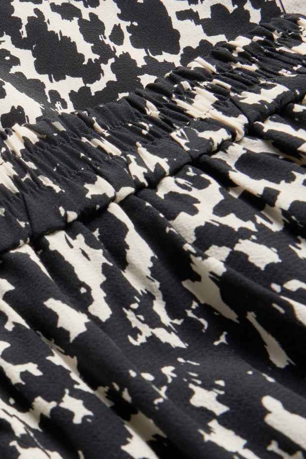 Damen - Crop Stoffhose - Mid Waist - Wide Leg - gemustert - schwarz / beige