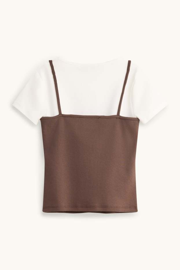 Children Girls - Set - top and short sleeve T-shirt - 2 piece - brown