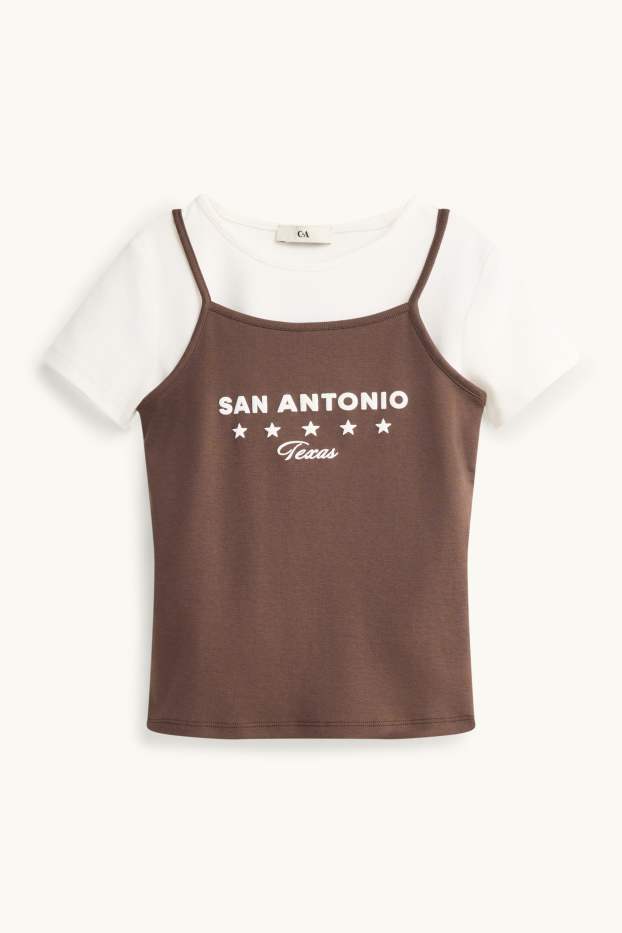 Children Girls - Set - top and short sleeve T-shirt - 2 piece - brown