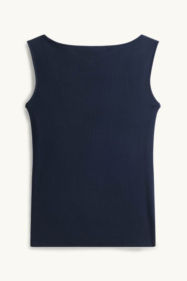Femmes - Haut - finition côtelée - bleu foncé