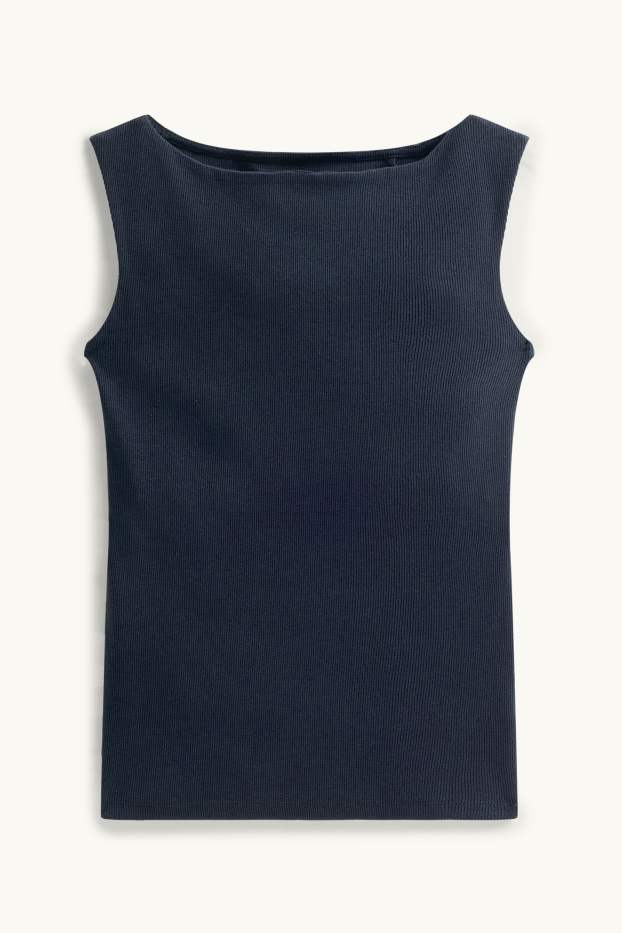 Femmes - Haut - finition côtelée - bleu foncé