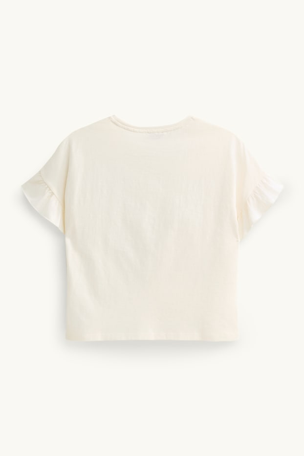 Bambine - Fiore - maglia a maniche corte - effetto brillante - bianco crema