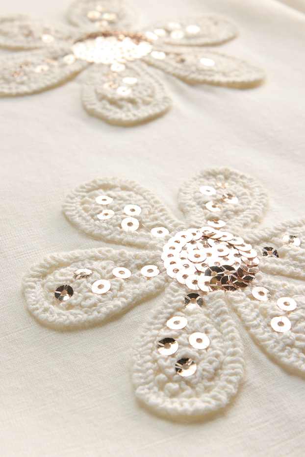 Bambine - Fiore - maglia a maniche corte - effetto brillante - bianco crema