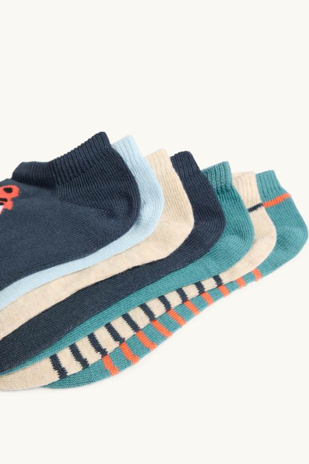 Copii - Băieți - Multipack 7 perechi - tigru - șosete sub gleznă cu motive - albastru închis