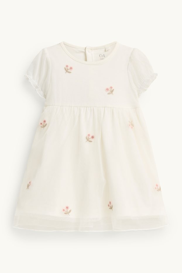 Baby Mädchen - Blümchen - Baby-Kleid - festlich - weiß