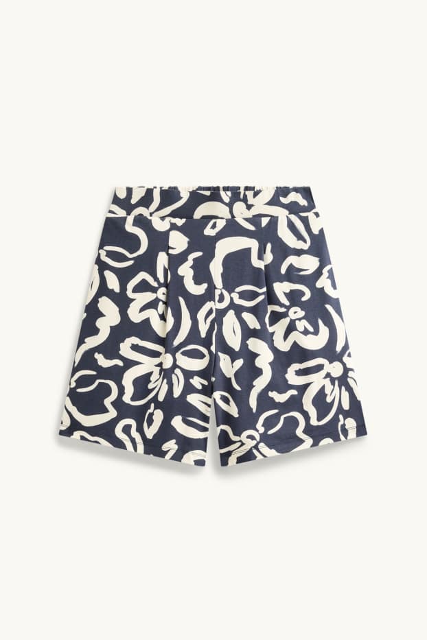 Damen - Shorts - High Waist - gemustert - blau / weiß