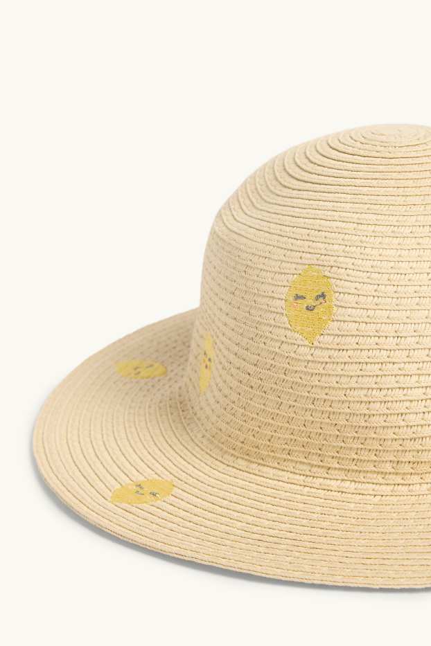 Kinder Mädchen - Zitronen - Stroh-Hut - beige