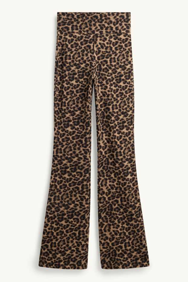 Damen - Flared Leggings - Leo-Print - braun