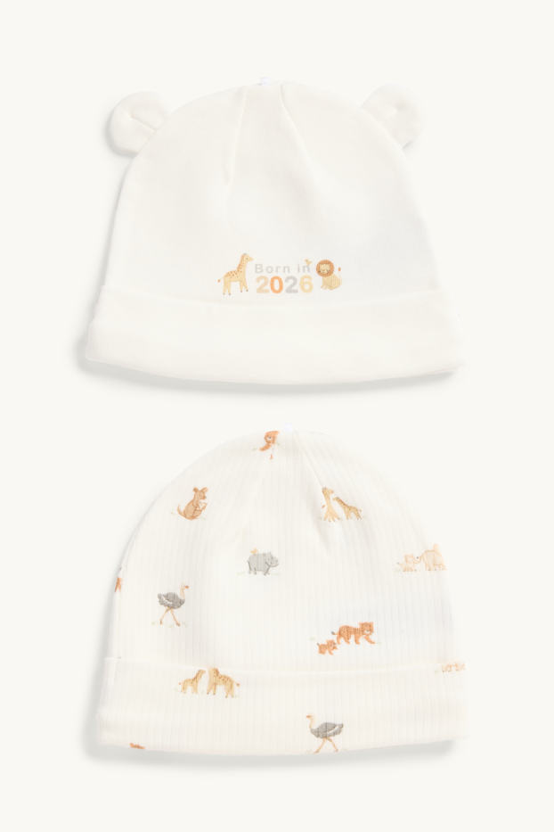 Unisexe - Lot de 2 - animaux sauvages - bonnets pour bébé - blanc