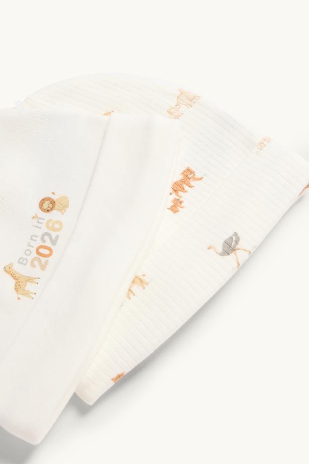 Unisexe - Lot de 2 - animaux sauvages - bonnets pour bébé - blanc