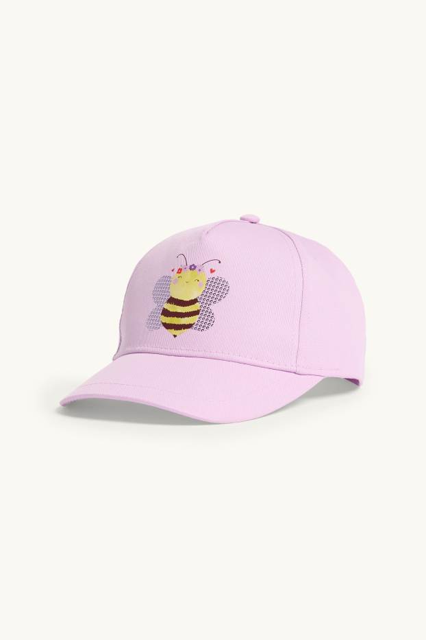 Kinder Mädchen - Biene - Baseballcap - Glanz-Effekt - lila