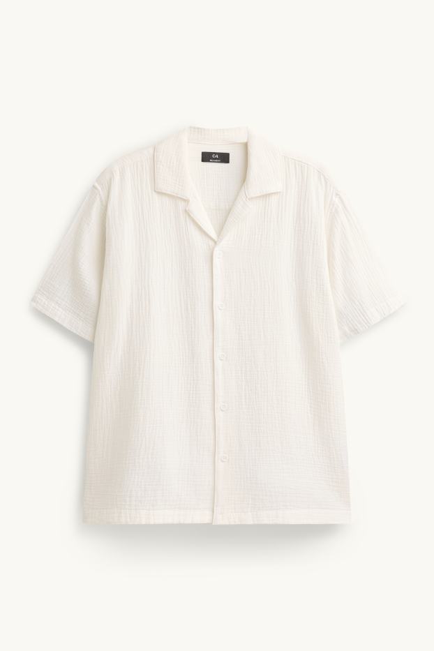 Home - Camisa - relaxed fit - coll solapa - crema