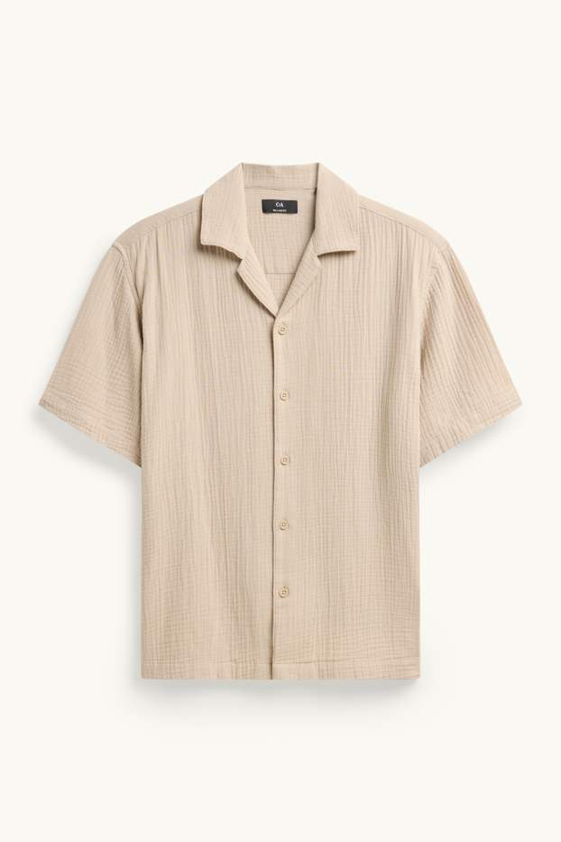 Pánské - Košile - relaxed fit - klopový límec - světle hnědá