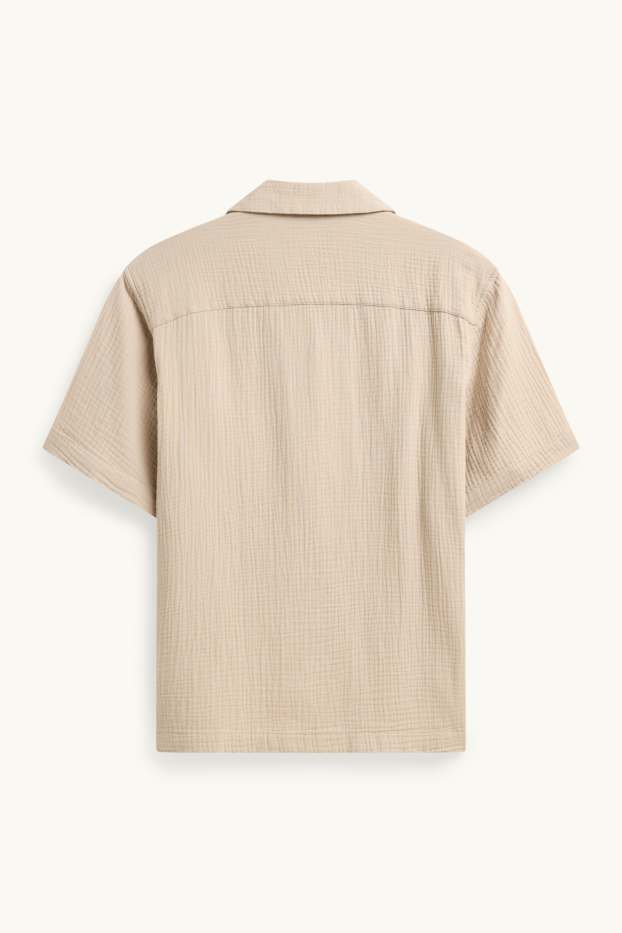 Pánské - Košile - relaxed fit - klopový límec - světle hnědá