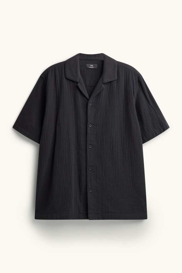 Home - Camisa - relaxed fit - coll solapa - negre