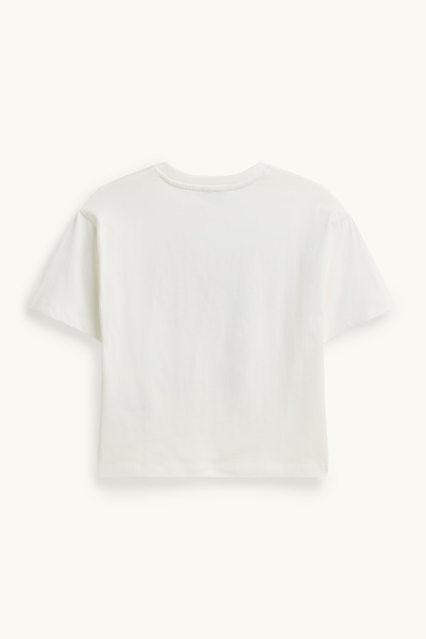 Děti - dívky - Mašle - tričko s krátkým rukávem se štrasovými kamínky - bílá