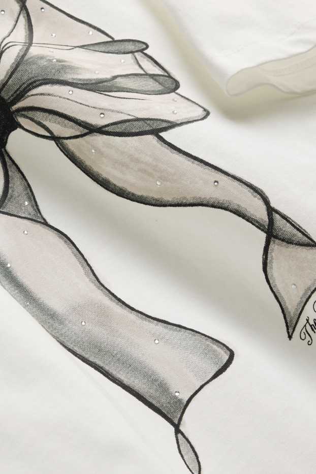 Děti - dívky - Mašle - tričko s krátkým rukávem se štrasovými kamínky - bílá