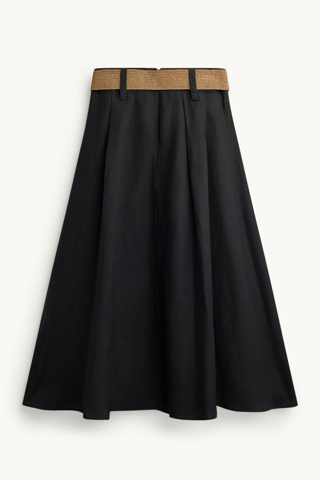Femmes - Jupe avec ceinture - lin mélangé - noir