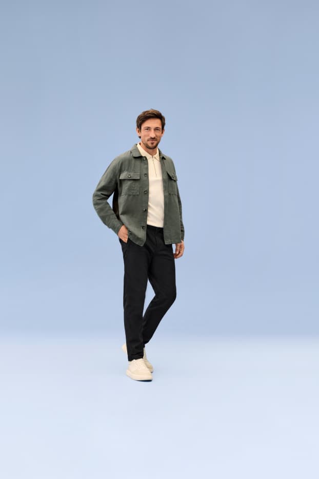 Heren - Chino - tapered fit - linnenmix - zwart