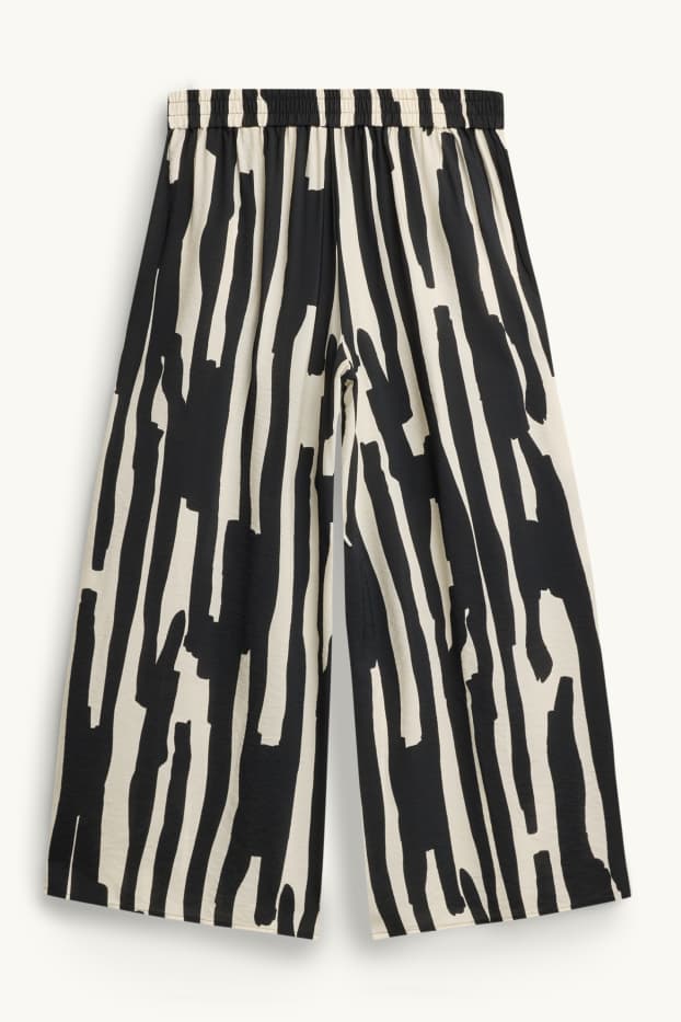 Femmes - Pantalon en toile - high waist - wide leg - à motif - noir / blanc