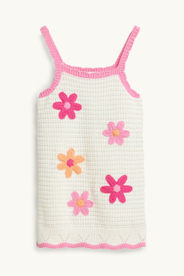 Children Girls - Floral - knitted dress - white