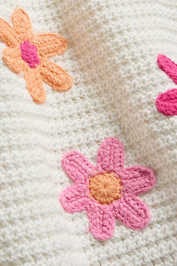 Children Girls - Floral - knitted dress - white