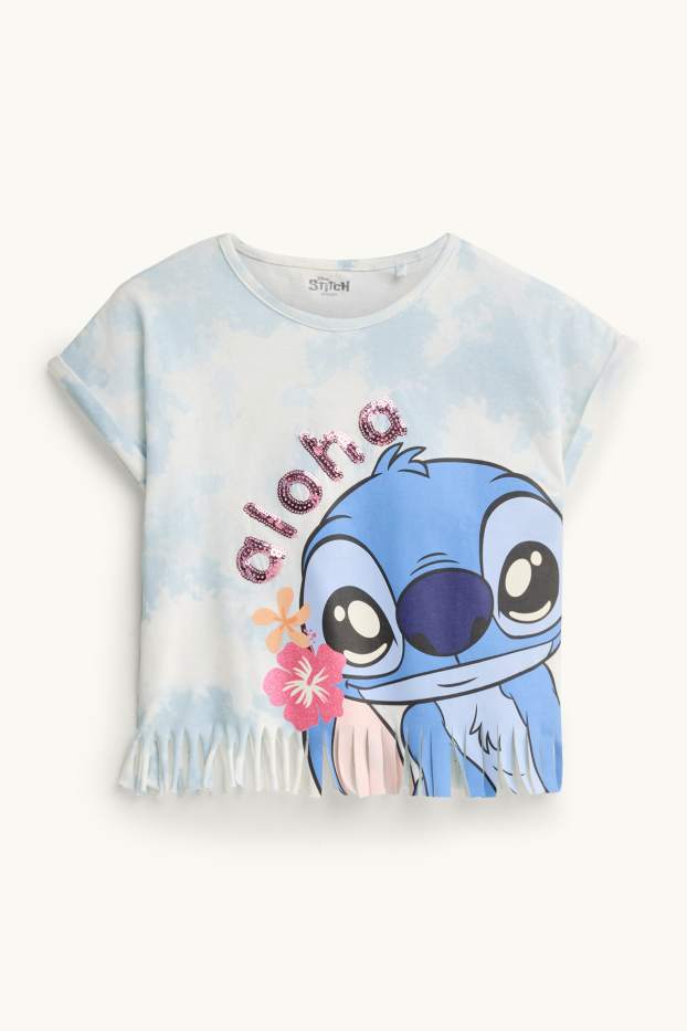 Bambine - Lilo & Stitch - maglia a maniche corte - effetto brillante - bianco / azzurro
