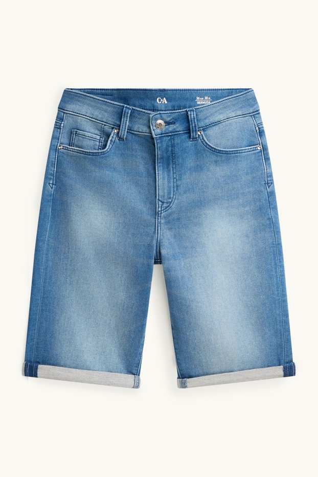 Women - Denim Bermuda shorts - mid-rise waist - blue