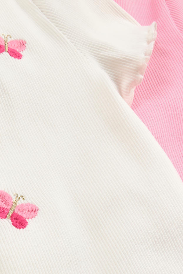 Kinder Mädchen - Multipack 2er - Schmetterling - Kurzarmshirt - gerippt - weiss / pink