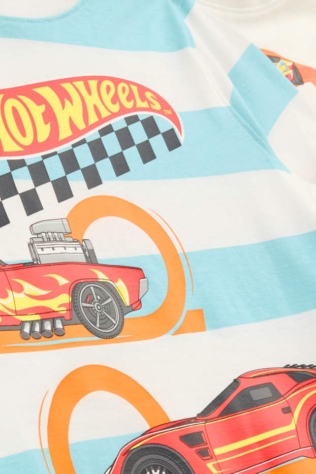 Kinder Jungen - Hot Wheels - Kurzarmshirt - gestreift - weiss / hellblau