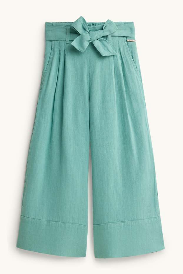 Enfants filles - Pantalon en toile - lin mélangé - turquoise
