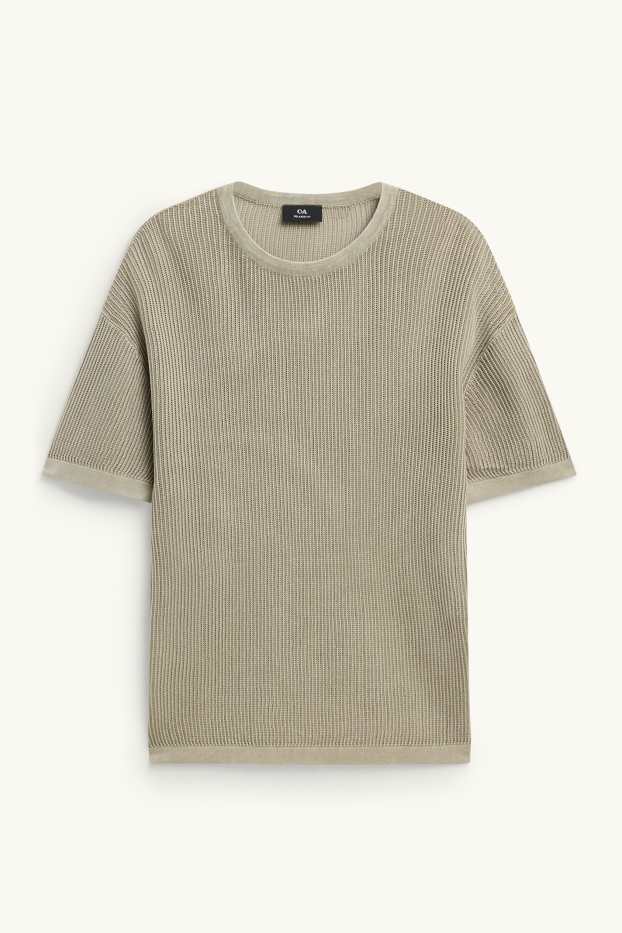 Bărbați - Pulover tricotat - mânecă scurtă - reiat - verde