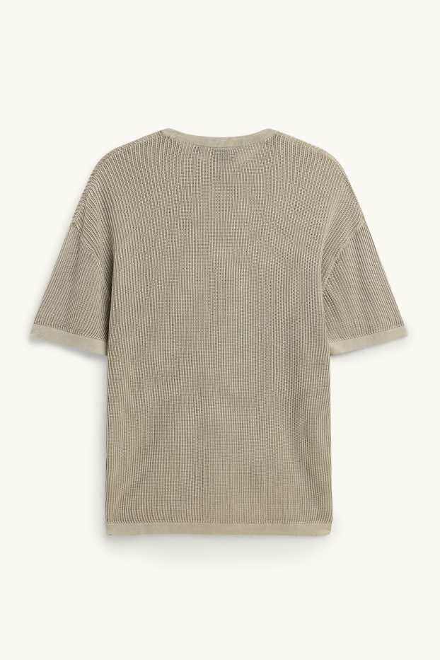 Bărbați - Pulover tricotat - mânecă scurtă - reiat - verde