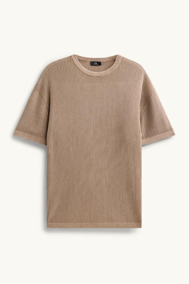 Bărbați - Pulover tricotat - mânecă scurtă - reiat - gri