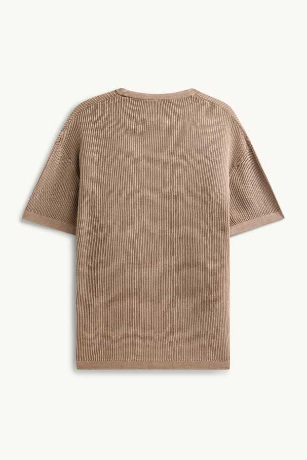 Bărbați - Pulover tricotat - mânecă scurtă - reiat - gri