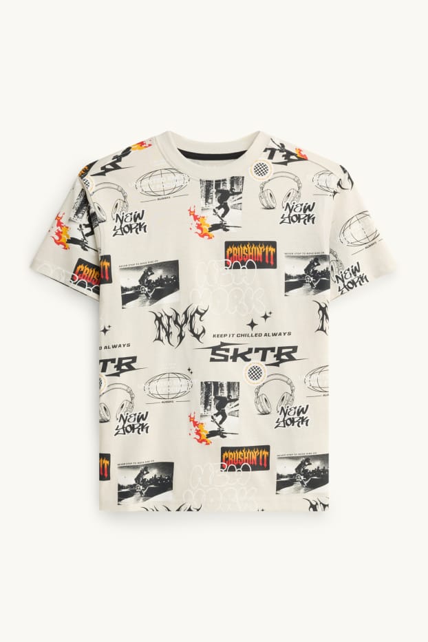 Enfants garçons - Skateur et écouteurs - T-shirt - crème