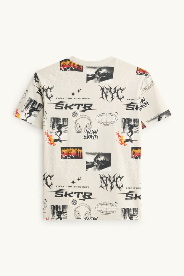 Enfants garçons - Skateur et écouteurs - T-shirt - crème