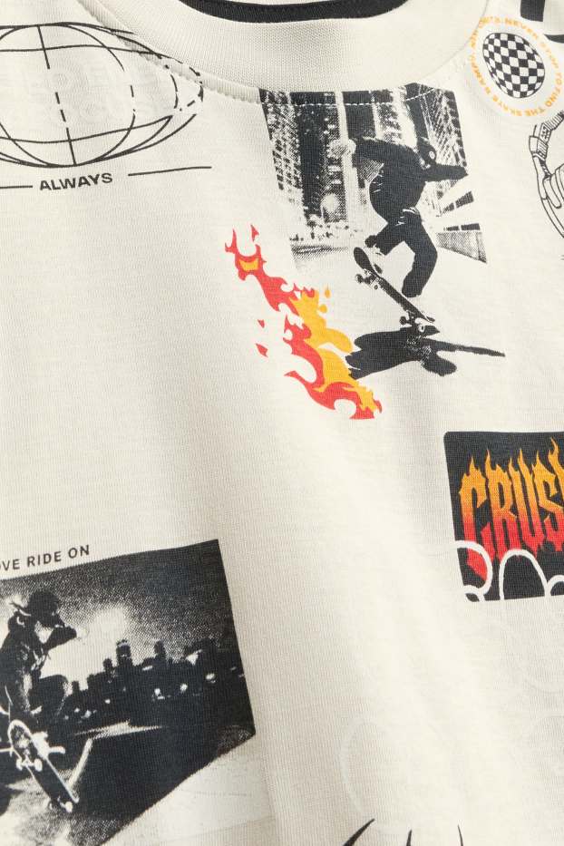 Enfants garçons - Skateur et écouteurs - T-shirt - crème