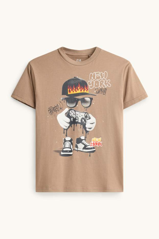 Kinder Buben - Skater - Kurzarmshirt - hellbraun