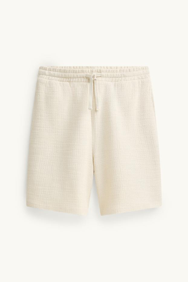 Bărbați - Pantaloni scurți de trening - structurați - alb-crem