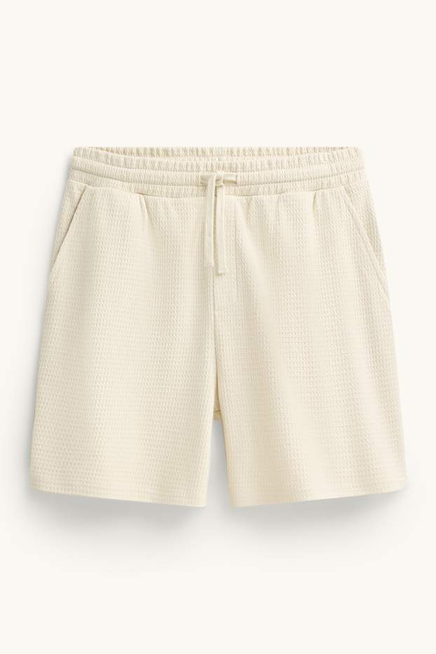 Hommes - Short en molleton - texturé - blanc crème